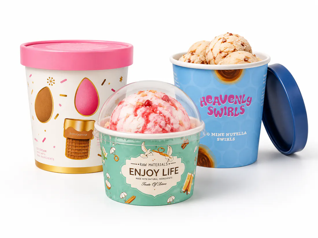 Custom printed paper ice cream cups for gelato and frozen desserts