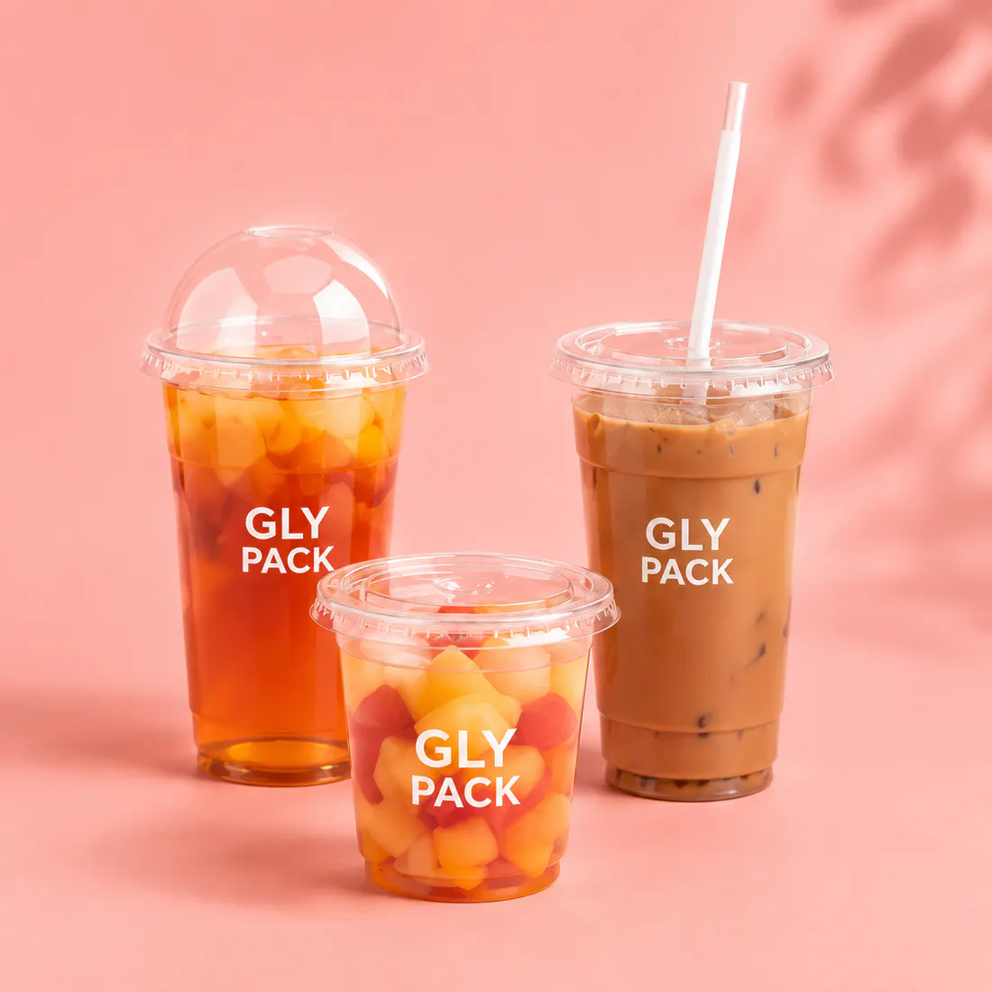 Custom clear PET cold drink cups with colorful printed branding