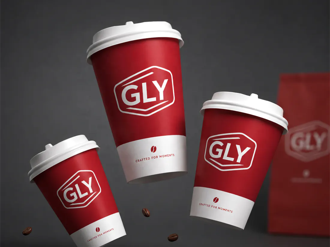 Custom printed paper coffee cups in multiple sizes by GLY PACKAGING