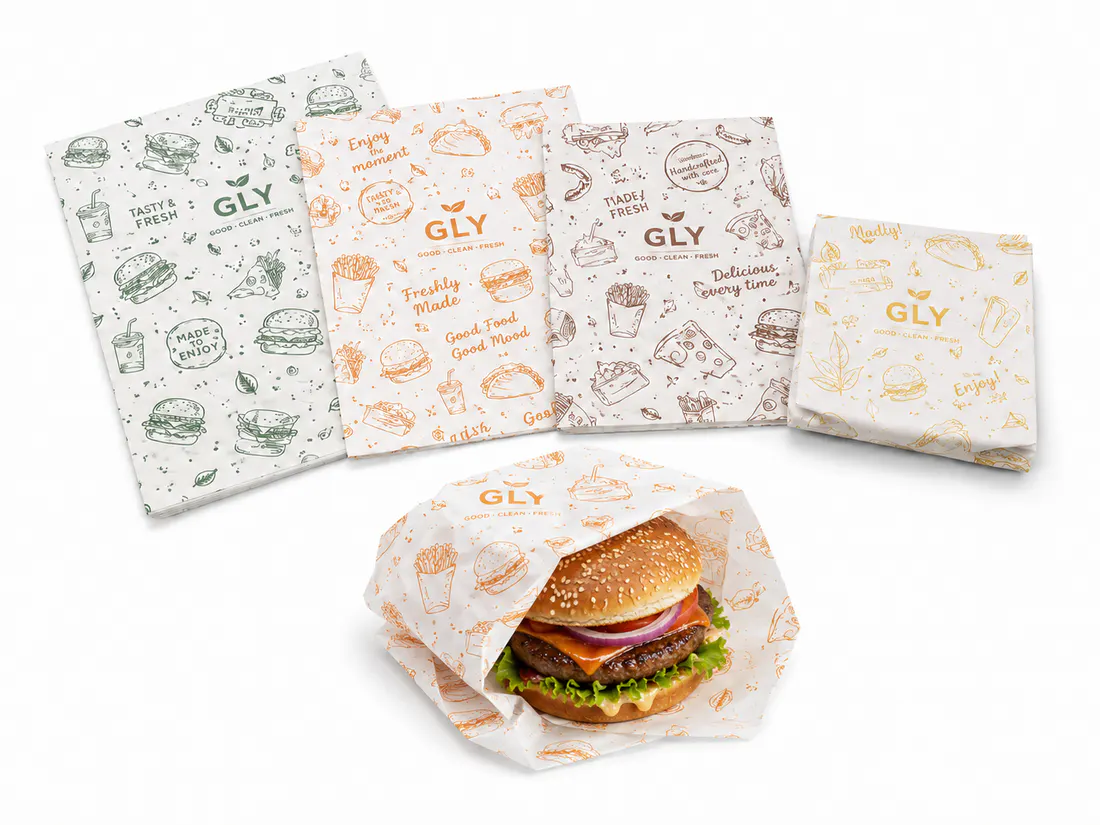 Custom printed greaseproof food wrapping paper sheets