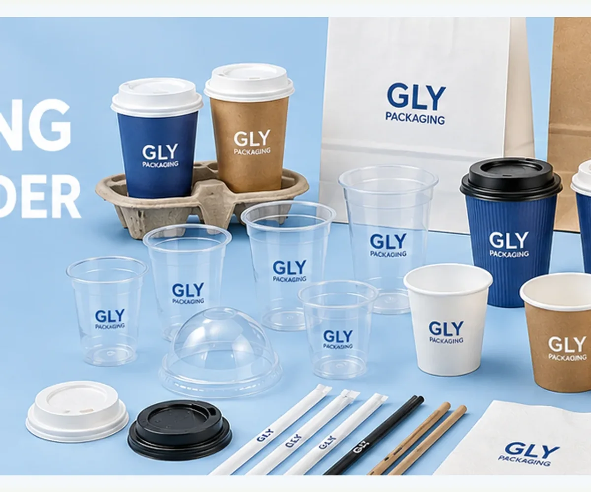 Two takeaway coffee cups held in a molded fiber drink cup carrier