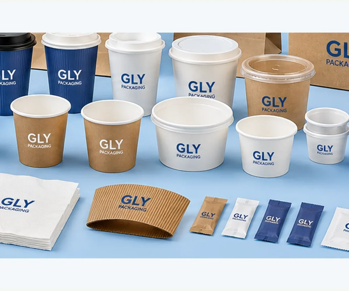 Corrugated kraft paper cup sleeve with GLY PACKAGING branding
