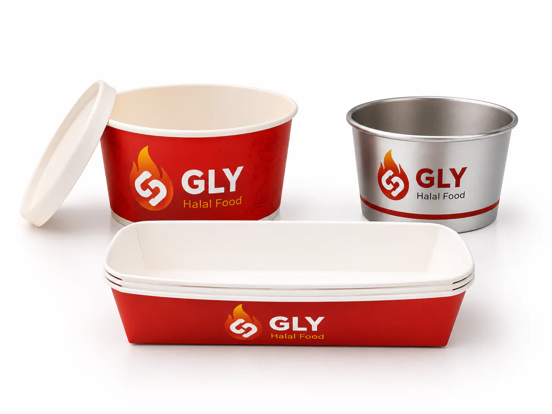 Custom printed paper soup bowls with lids for hot takeaway food