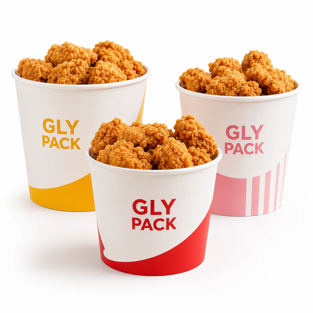 Custom printed paper food buckets filled with fried chicken